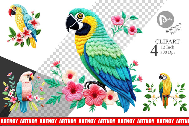 Macaw Embroidery Clipart Sublimation artnoy 