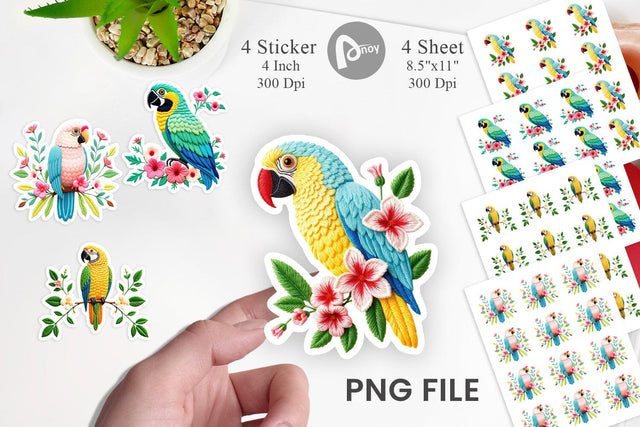 Macaw Embroidery Sticker Sublimation artnoy 