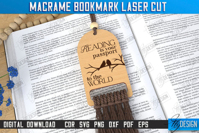 Macrame Bookmark Laser Cut | Book Marker | Page Holder | Boho Design | CNC File SVG Fly Design 