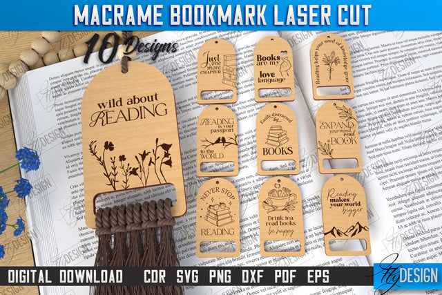 Macrame Bookmarks Laser Cut Bundle | Book Marker | Page Holder | Boho Design | CNC Files SVG Fly Design 