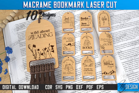 Macrame Bookmarks Laser Cut Bundle | Book Marker | Page Holder | Boho Design | CNC Files SVG Fly Design 