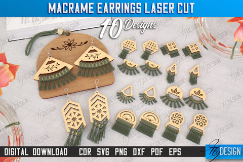 Macrame Earrings Laser Cut Bundle | Pendant Earrings | Jewelry | Accessories | Boho Design | CNC Files SVG Fly Design 