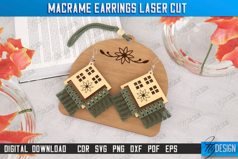 Macrame Earrings Laser Cut Bundle | Pendant Earrings | Jewelry | Accessories | Boho Design | CNC Files SVG Fly Design 