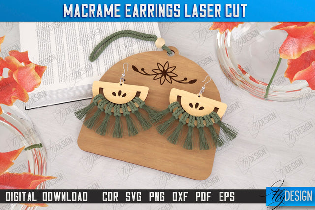 Macrame Earrings Laser Cut | Pendant Earrings | Jewelry | Accessories | Boho Design | CNC File SVG Fly Design 