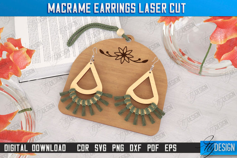 Macrame Earrings Laser Cut | Pendant Earrings | Jewelry | Accessories | Boho Design | CNC File SVG Fly Design 