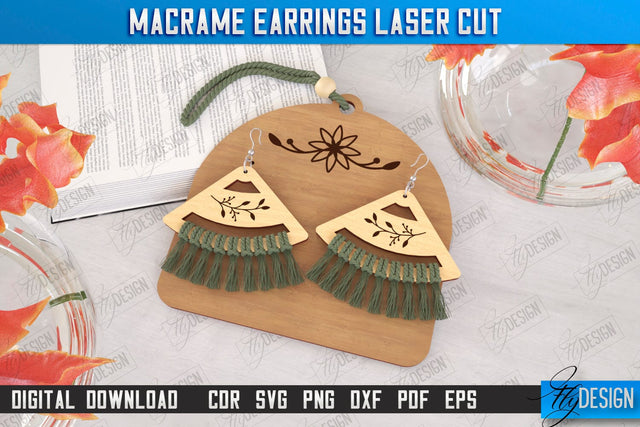 Macrame Earrings Laser Cut | Pendant Earrings | Jewelry | Accessories | Boho Design | CNC File SVG Fly Design 