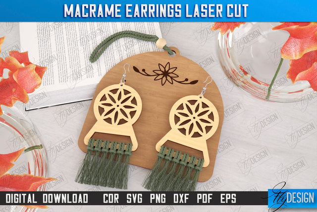 Macrame Earrings Laser Cut | Pendant Earrings | Jewelry | Accessories | Boho Design | CNC File SVG Fly Design 