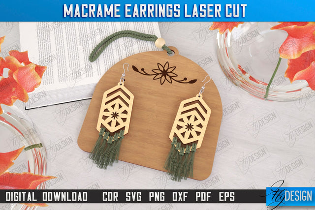 Macrame Earrings Laser Cut | Pendant Earrings | Jewelry | Accessories | Boho Design | CNC File SVG Fly Design 