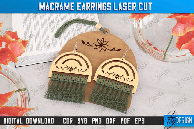 Macrame Earrings Laser Cut | Pendant Earrings | Jewelry | Accessories | Boho Design | CNC File SVG Fly Design 