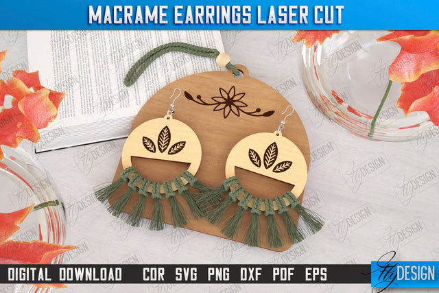 Macrame Earrings Laser Cut | Pendant Earrings | Jewelry | Accessories | Boho Design | CNC File SVG Fly Design 