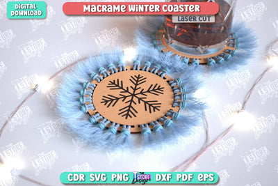 Macrame Winter Coaster Laser Cut | Snowflake | Christmas Coasters | Cup Coasters | Festive Table | Kitchen Decor | Holiday | CNC File SVG The T Store Design 