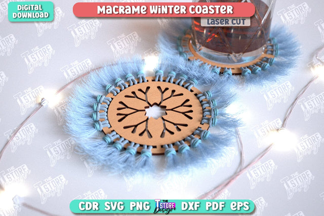 Macrame Winter Coaster Laser Cut | Snowflake | Christmas Coasters | Cup Coasters | Festive Table | Kitchen Decor | Holiday | CNC File SVG The T Store Design 