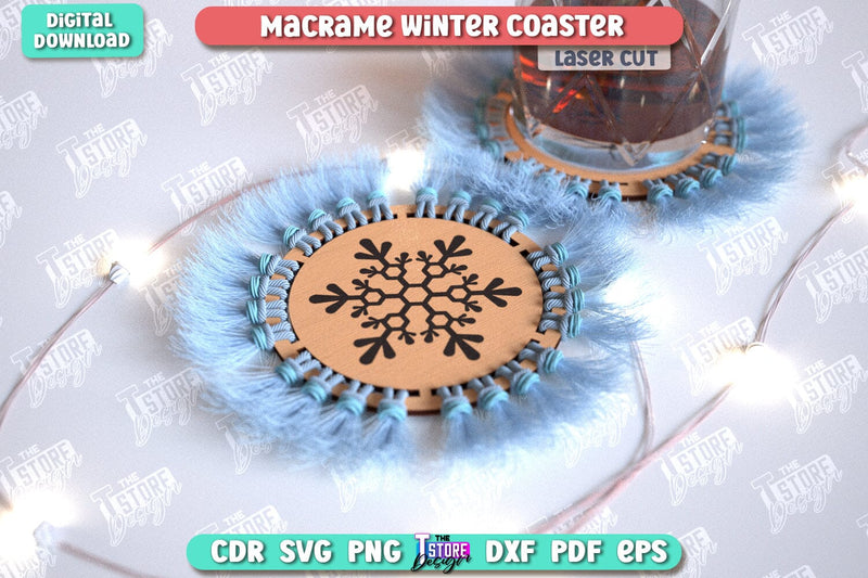 Macrame Winter Coaster Laser Cut | Snowflake | Christmas Coasters | Cup Coasters | Festive Table | Kitchen Decor | Holiday | CNC File SVG The T Store Design 