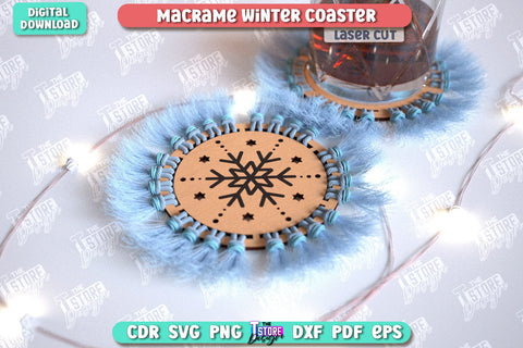 Macrame Winter Coasters Laser Cut Bundle | Snowflake | Christmas Coasters | Cup Coasters | Festive Table | Kitchen Decor | Holiday | CNC Files SVG The T Store Design 