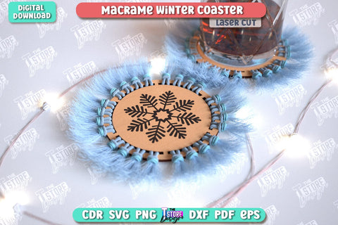 Macrame Winter Coasters Laser Cut Bundle | Snowflake | Christmas Coasters | Cup Coasters | Festive Table | Kitchen Decor | Holiday | CNC Files SVG The T Store Design 