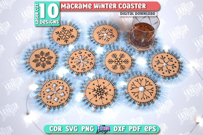 Macrame Winter Coasters Laser Cut Bundle | Snowflake | Christmas Coasters | Cup Coasters | Festive Table | Kitchen Decor | Holiday | CNC Files SVG The T Store Design 