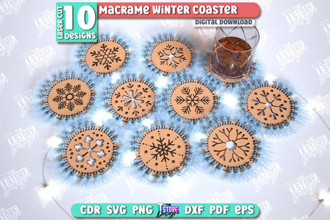 Macrame Winter Coasters Laser Cut Bundle | Snowflake | Christmas Coasters | Cup Coasters | Festive Table | Kitchen Decor | Holiday | CNC Files SVG The T Store Design 
