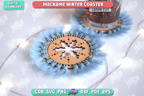 Macrame Winter Coasters Laser Cut Bundle | Snowflake | Christmas Coasters | Cup Coasters | Festive Table | Kitchen Decor | Holiday | CNC Files SVG The T Store Design 