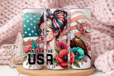 Made In The USA 20oz Skinny Sublimation Tumbler Design, Made In The USA Sublimation Design, Floral Patriotic Tumbler Png Download Sublimation DesignSVG 