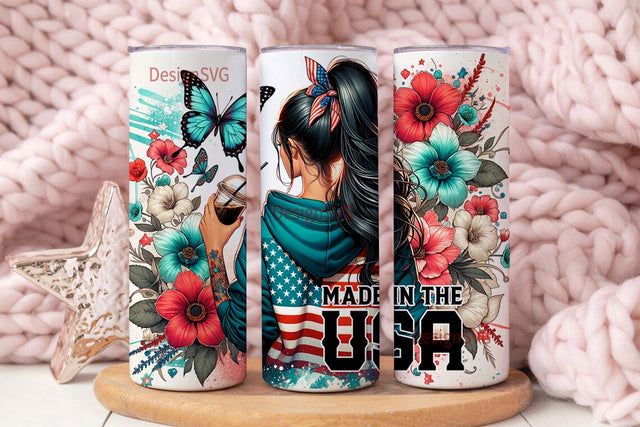 Made In The USA 20oz Skinny Sublimation Tumbler Design, Made In The USA Sublimation Design, Floral Patriotic Tumbler Png Download Sublimation DesignSVG 