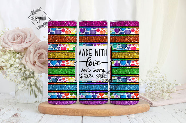 Made With Love and Some Other Sht Tumbler Wrap Rainbow Stripe Tumbler Wrap Sublimation sassyprint 