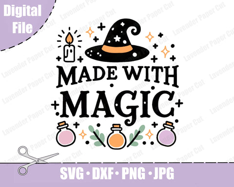 Made With Magic Witch Layered SVG, PNG, Clipart, Kawaii SVG, Halloween svg, Witchy vibes, For Cricut and Silhouette SVG Lavender Paper Cut 