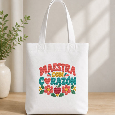 Maestra Con Corazón Embroidery Design – Spanish Teacher Heart Floral Teacher Appreciation Machine Embroidery File Embroidery/Applique DESIGNS PatternFeed8 
