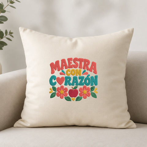 Maestra Con Corazón Embroidery Design – Spanish Teacher Heart Floral Teacher Appreciation Machine Embroidery File Embroidery/Applique DESIGNS PatternFeed8 
