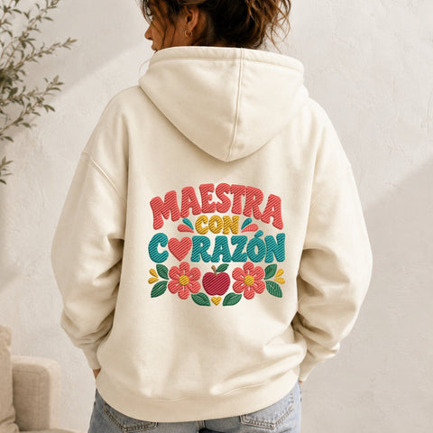 Maestra Con Corazón Embroidery Design – Spanish Teacher Heart Floral Teacher Appreciation Machine Embroidery File Embroidery/Applique DESIGNS PatternFeed8 