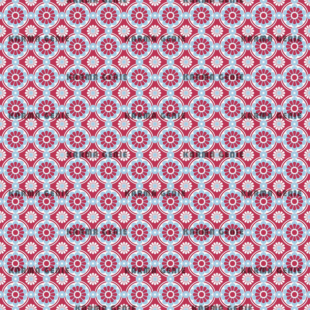 Magenta And Blue Retro Style Daisy Flowers Pattern Digital Paper Digital Pattern Karma Genie Graphics 