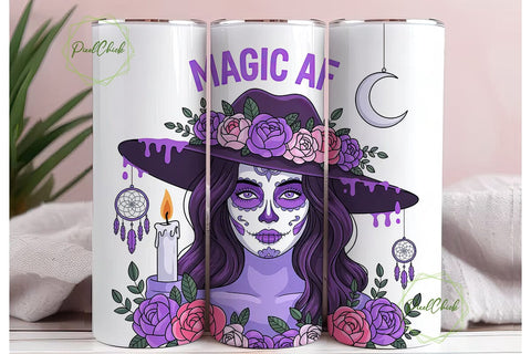 Magic AF Sugar Skull 20oz Tumbler Wrap Sublimation PixelChick 