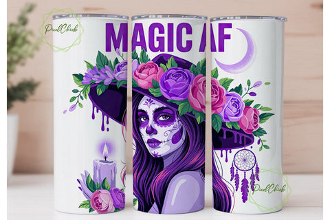 Magic AF Sugar Skull 20oz Tumbler Wrap Sublimation PixelChick 
