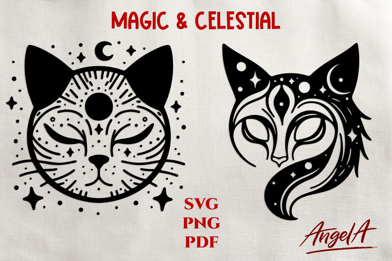 Magic and celestial / cat face svg / cut files SVG Angelina Semenova 