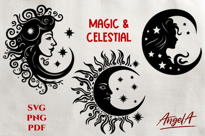 Magic and celestial moon SVG files / cut files / moon face SVG Angelina Semenova 