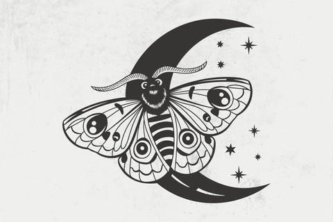 Magic Artwork with Moon and Moth Svg file, Celestial Svg, Magic Svg, Stars Svg, Moth Insect Svg, Moth Svg, Moon Svg, Spiritual svg Stars Svg SVG DesignDestine 