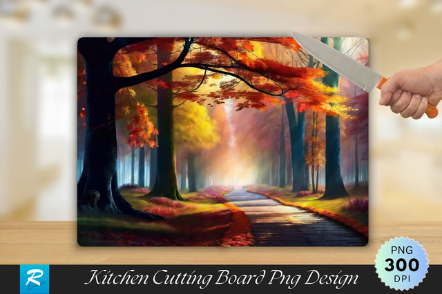 Magic Autumn Forest with Walking Path Cutting Board Sublimation Regulrcrative 