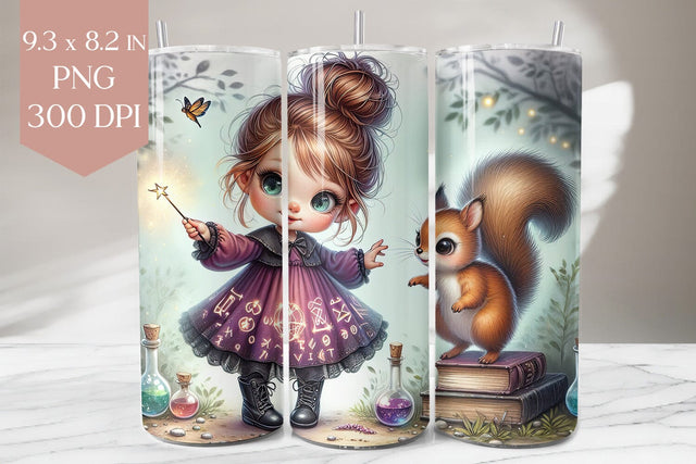 Magic Girl & Squirrel Tumbler Wrap PNG Sublimation BijouBay 