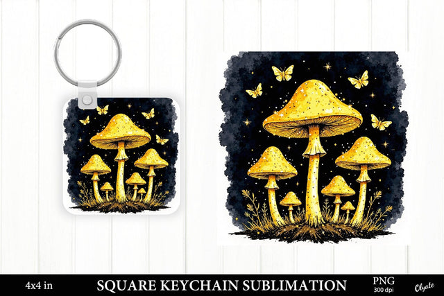 Magic Golden Mushrooms Sublimation. Keychain PNG Sublimation Olga Terlyanskaya 