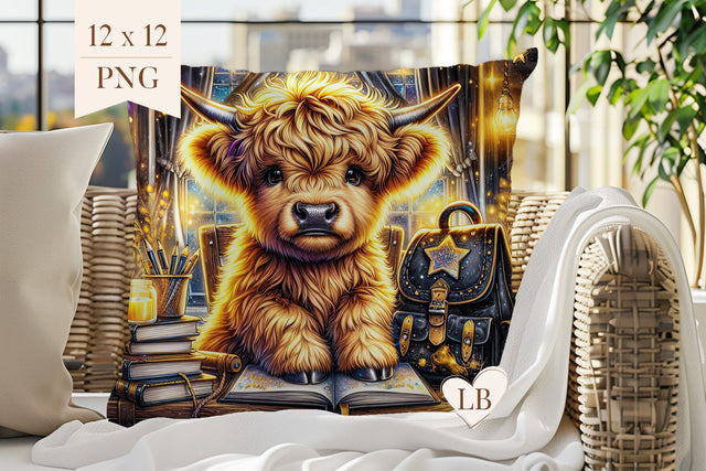 Magic Highland Cow Pillow Sublimation - Pillow Cover PNG Sublimation BijouBay 