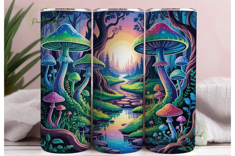 Magic Mushroom Forest 20oz Tumbler Wrap Sublimation PixelChick 