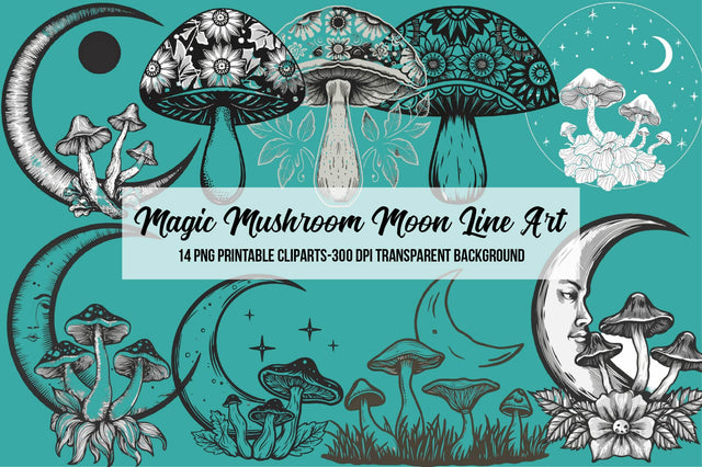 Magic Mushroom Moon Line Art Sublimation Rupkotha 