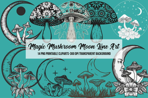 Magic Mushroom Moon Line Art Sublimation Rupkotha 