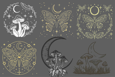 Magic Mushroom Moon Line Art Sublimation Rupkotha 