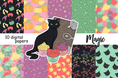 Magic PATTERN Halloween, Fall Pumpkin clipart - JPEG files Digital Pattern GlamArtZhanna 