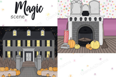Magic SCENE Halloween , Girl clipart, Pumpkin clipart - PNG SVG GlamArtZhanna 