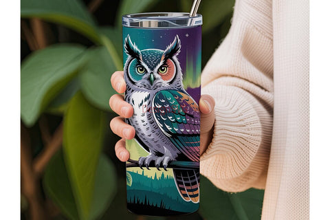 Magical Aurora Owl 20oz Tumbler Wrap Sublimation DesignSVG 
