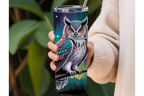 Magical Aurora Owl 20oz Tumbler Wrap Sublimation DesignSVG 