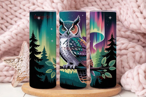 Magical Aurora Owl 20oz Tumbler Wrap Sublimation DesignSVG 