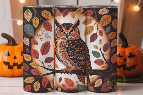 Magical Autumn Owl 20oz Tumbler Wrap Sublimation PixelChick 