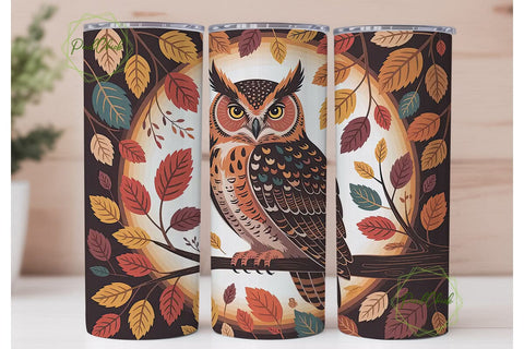 Magical Autumn Owl 20oz Tumbler Wrap Sublimation PixelChick 
